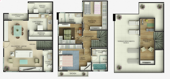 9-plantas de casas triplex