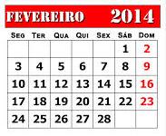 Calendário 2014 fevereiro 01