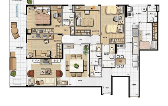 13-plantas de casas com 4 quartos