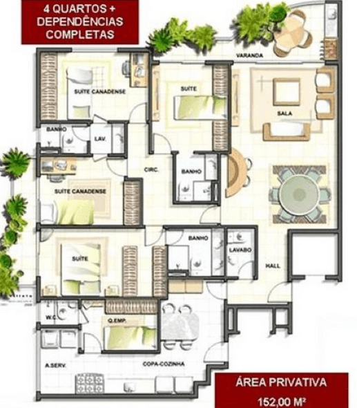 16-plantas de casas com 4 quartos