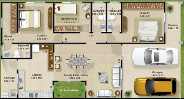 23-plantas de casas com 4 quartos