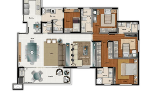 3-plantas de casas com 4 quartos