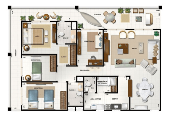 4-plantas de casas com 4 quartos