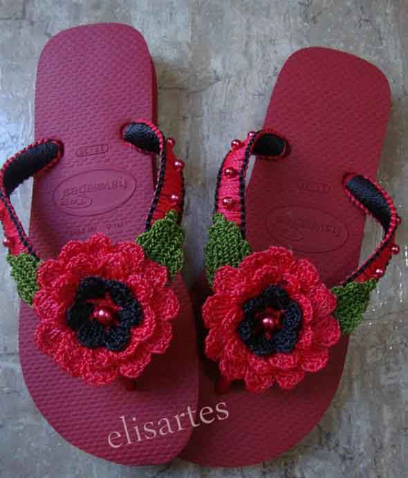 Decorar chinelo com crochê 010